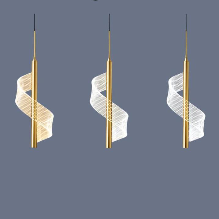 Modern Spiral LED Pendant Light Gold Metal Adjustable Dimmable 40cm — Image 7
